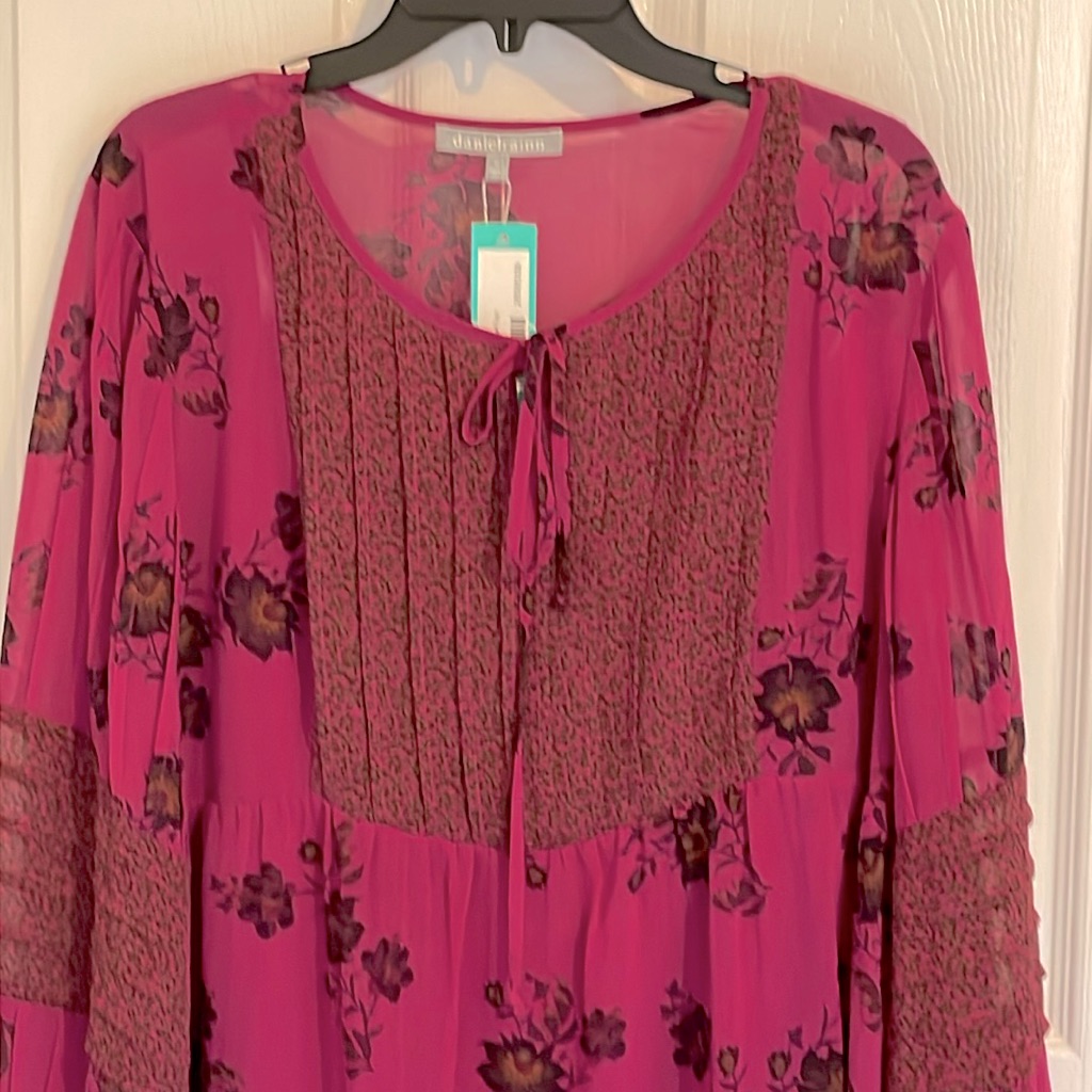 Danielrainn Pink/Purple Sheer W Cami Floral Boho Peasant, Stitch Fix Top Size Xl